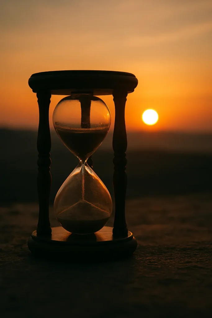 Foto de reloj de arena o paisaje al atardecer