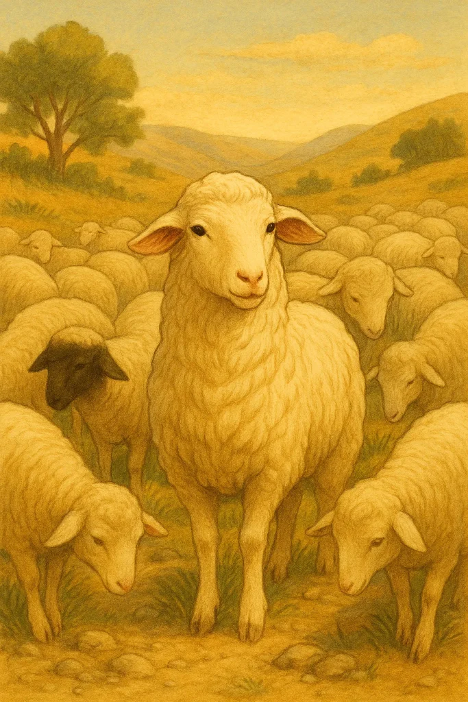 10 Enseñanzas De La Parábola De La Oveja Perdida » parábola de la oveja perdida Ilustración de oveja destacada entre el rebaño.