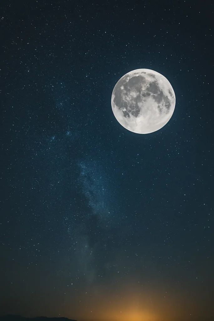 Imagen de cielo estrellado con luna llena